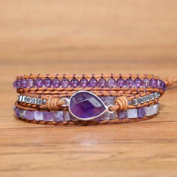 Wickelarmband „Waldlicht“ mit Amethyst-Tropfen